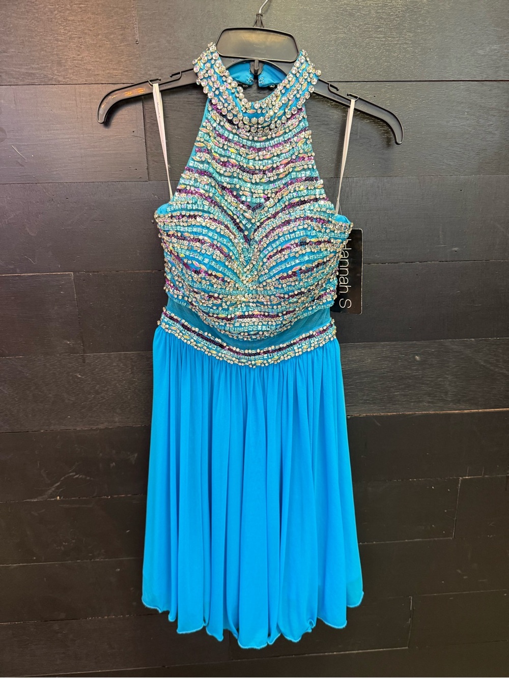 Hannah Beaded Turquoise High-Neck Prom Dress